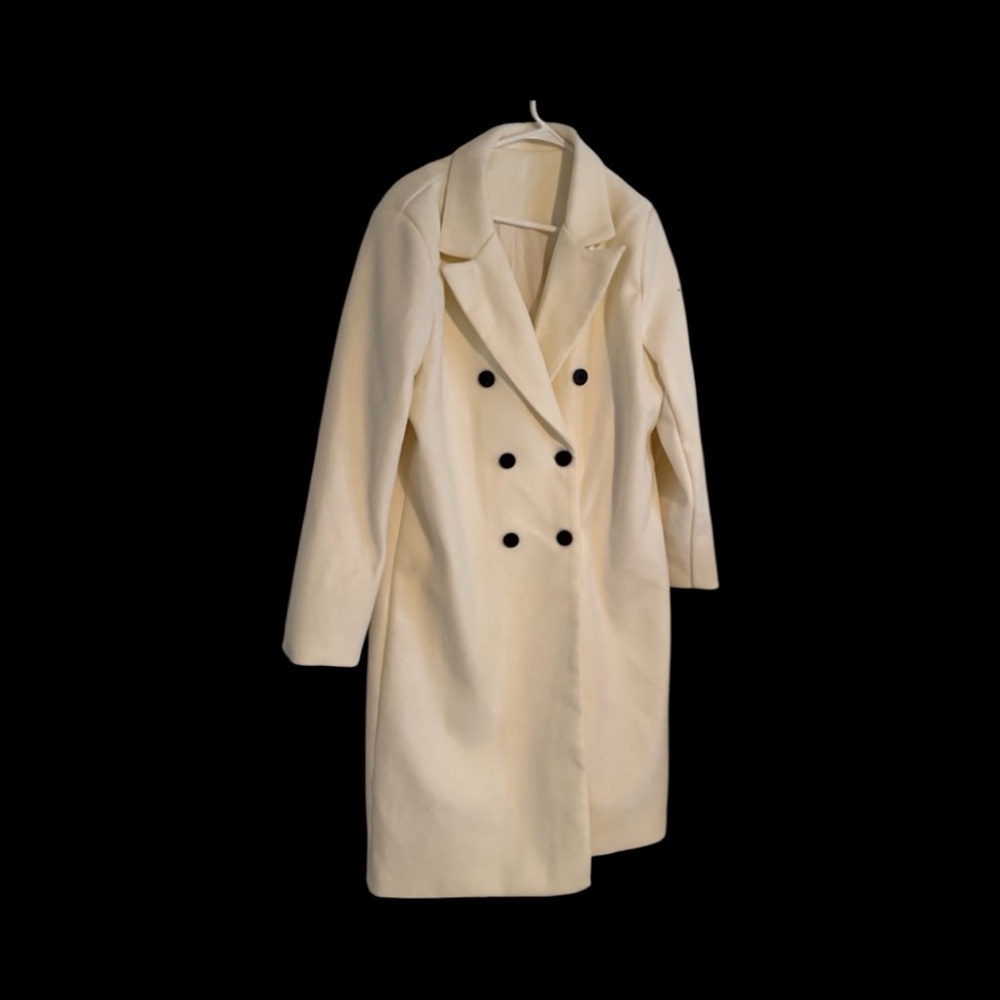 Creme De La Creme Double-Breasted Long Ivory Coat•XXL